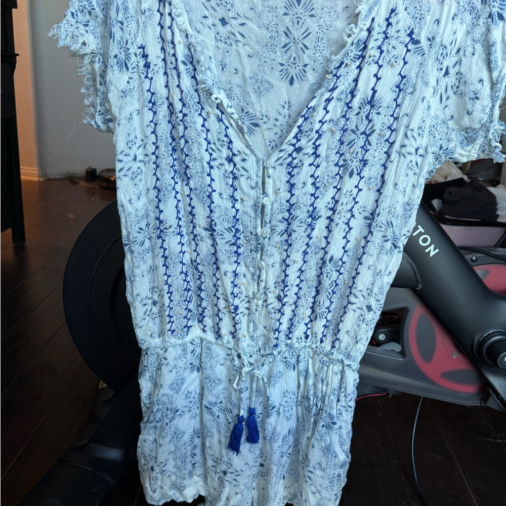 Blue and White Patterned Romper